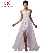 Grace Karin Damen Sexy Split Bein Lang Chiffon Weiß Prom Kleid CL6070